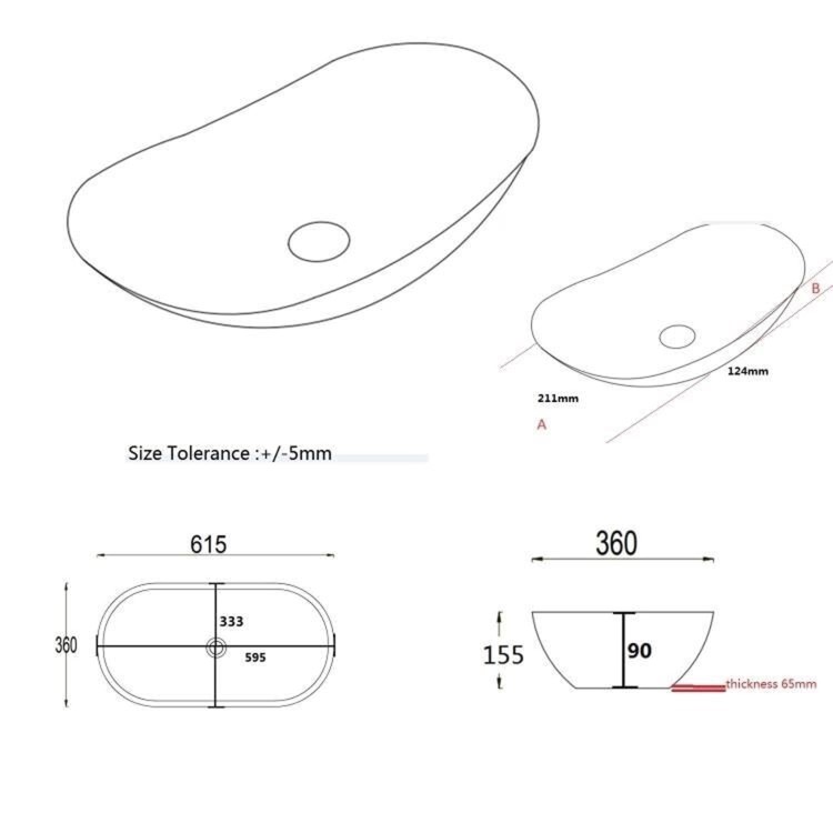 ONLY OPENED - White Oval Countertop Basin 615mm - Shell 