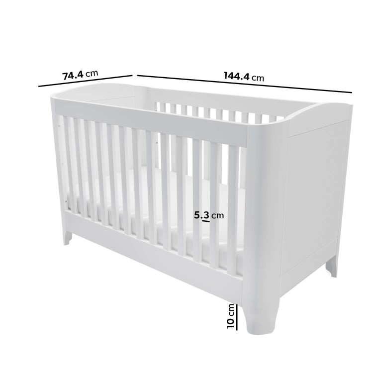White Pine Wood Convertible Cot Bed with Curved Edges - Shiloh