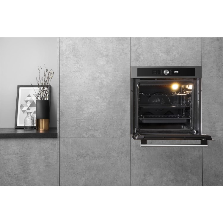 Refurbished Hotpoint SI4854HIX 60cm Single Built In Electric Oven with LCD Control Panel Stainless Steel