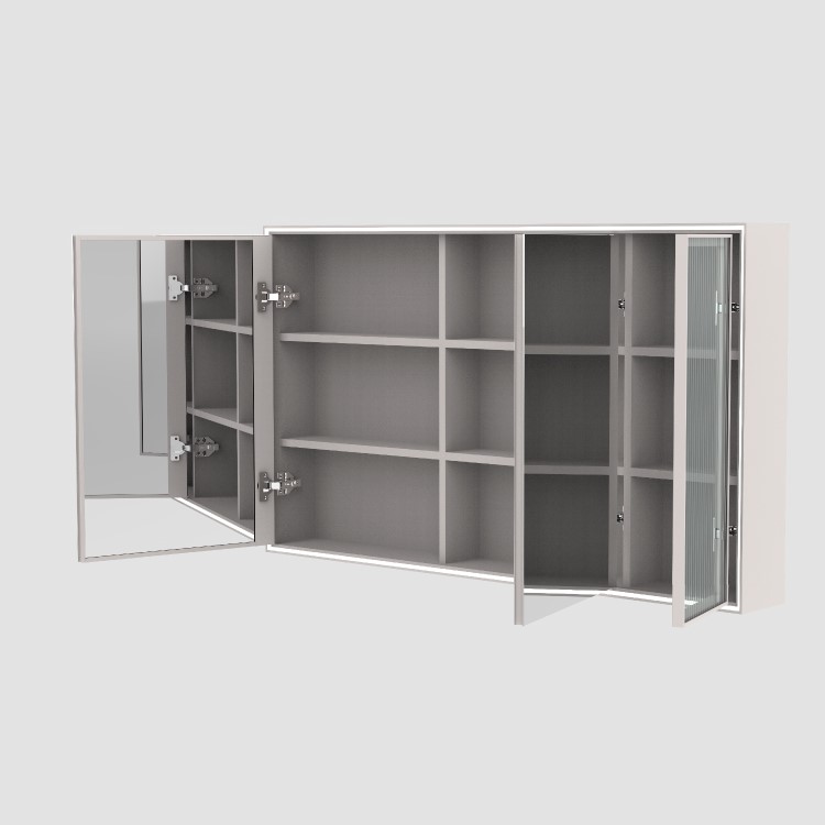 Triple Door Beige Bathroom Mirror Cabinet with Lights Demister & Shaver Socket 1200 x 700mm- Sidra