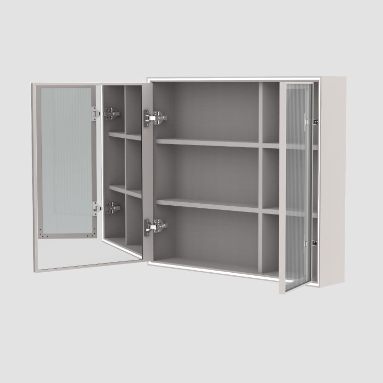 Double Door Beige Bathroom Mirror Cabinet with Lights Demister & Shaver Socket 780 x 700mm- Sidra