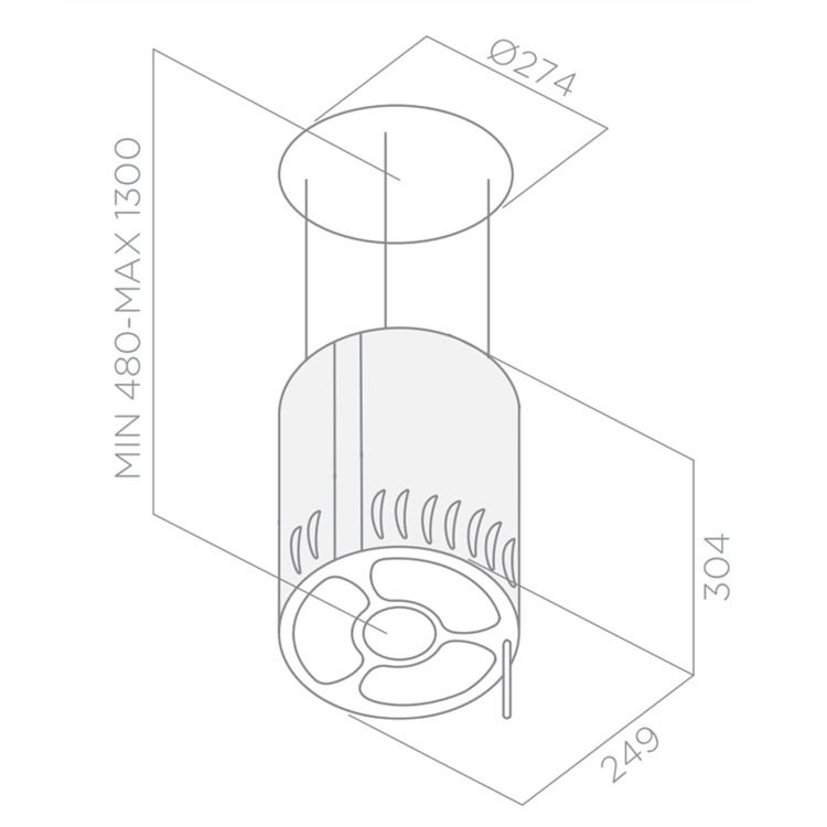 Elica SIENNA Ceiling Mounted 248mm Island Cooker Hood - Stainless Steel