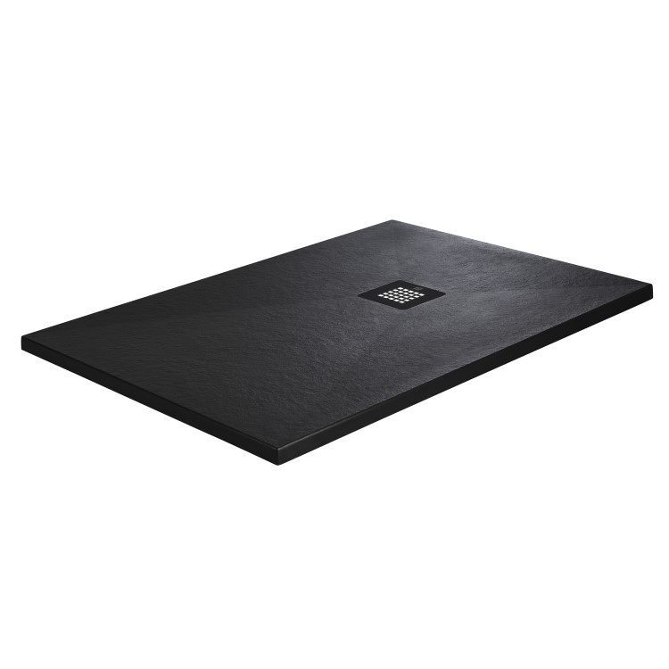 GRADE A1 - 1700x800mm Rectangular Shower Tray with Grate - Black Stone Resin Slate Effect - Sileti