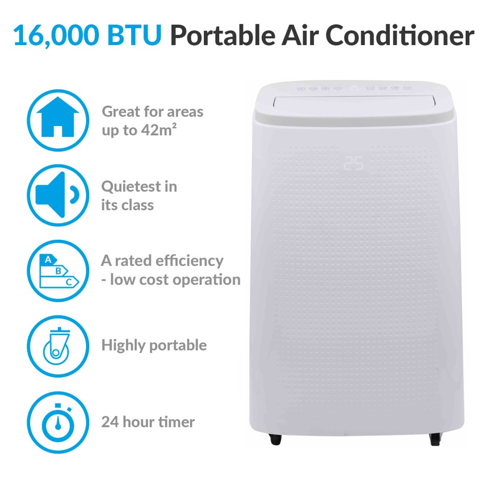 electriQ 16000 BTU Quiet Portable Air Conditioner - for large rooms up ...