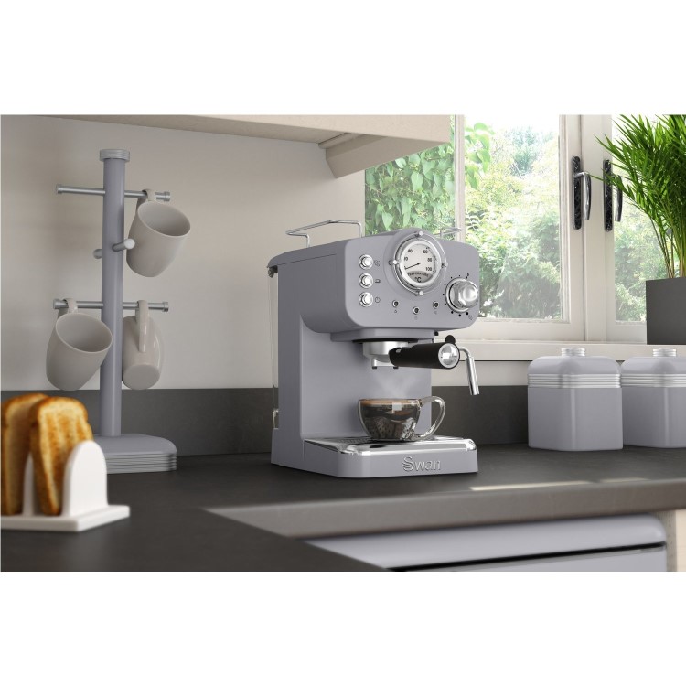 Swan SK22110GRYN Retro Espresso Coffee Machine - Grey