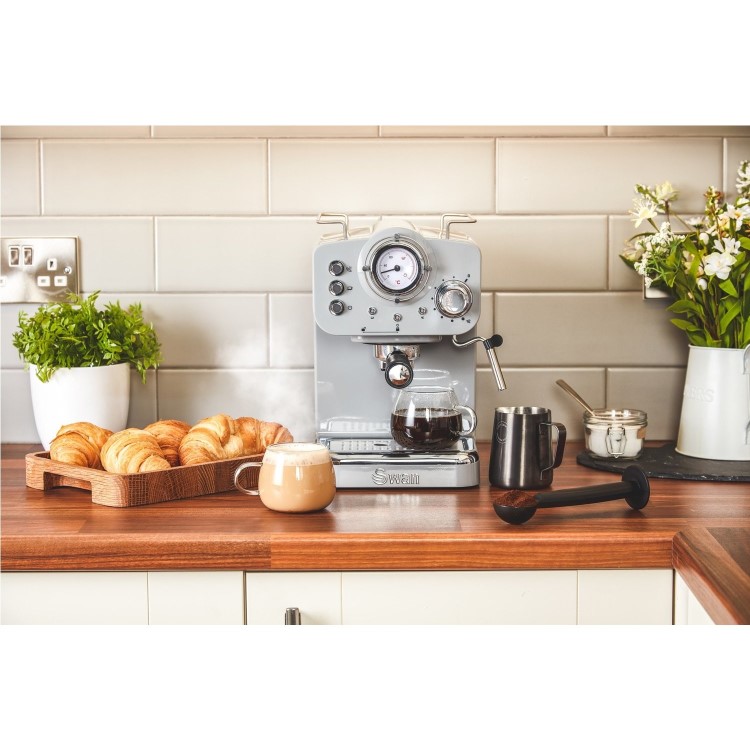 Swan SK22110GRYN Retro Espresso Coffee Machine - Grey