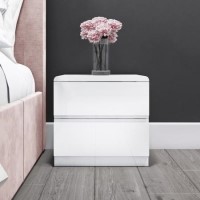 Skylar White Gloss Bedside Table - 2 Drawer