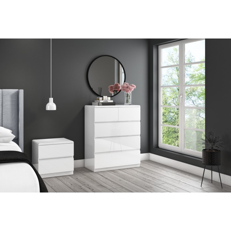 Skylar White Gloss Bedside Table - 2 Drawer