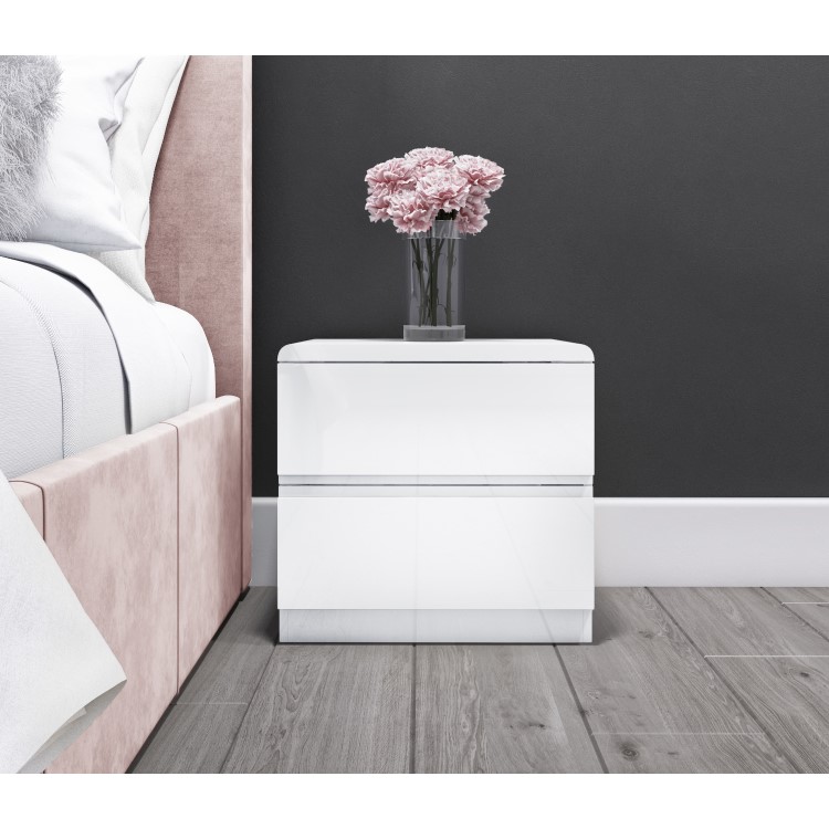 Skylar White Gloss Bedside Table - 2 Drawer