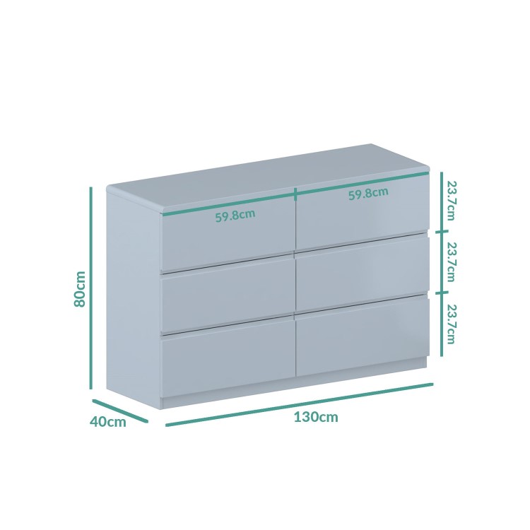 Skylar Grey Gloss Chest of Drawers - 6 Drawer Chest