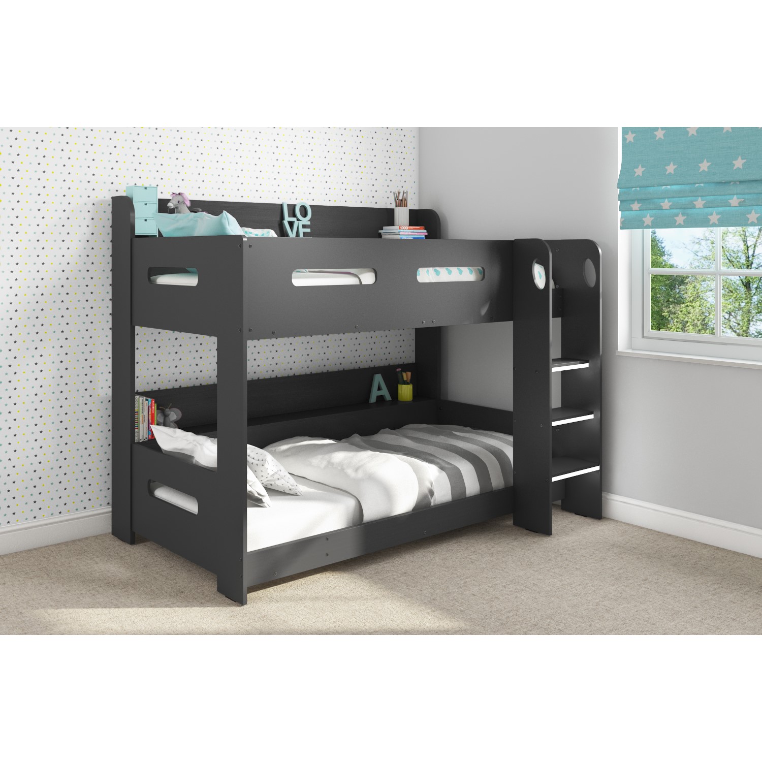 Sky Bunk Bed in Dark Grey Ladder Can Be Fitted Either Side Page 1 BuyItDirect.ie