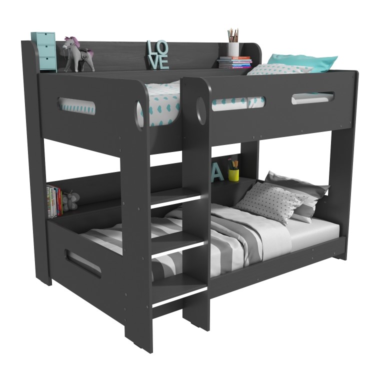 Dark Grey Bunk Bed with Shelves - Sky