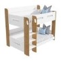 White and Oak Wooden Bunk Bed with Shelves - Sky