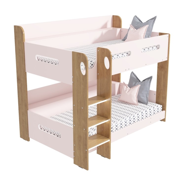 Pink and Oak Bunk Bed with Shelves - Sky