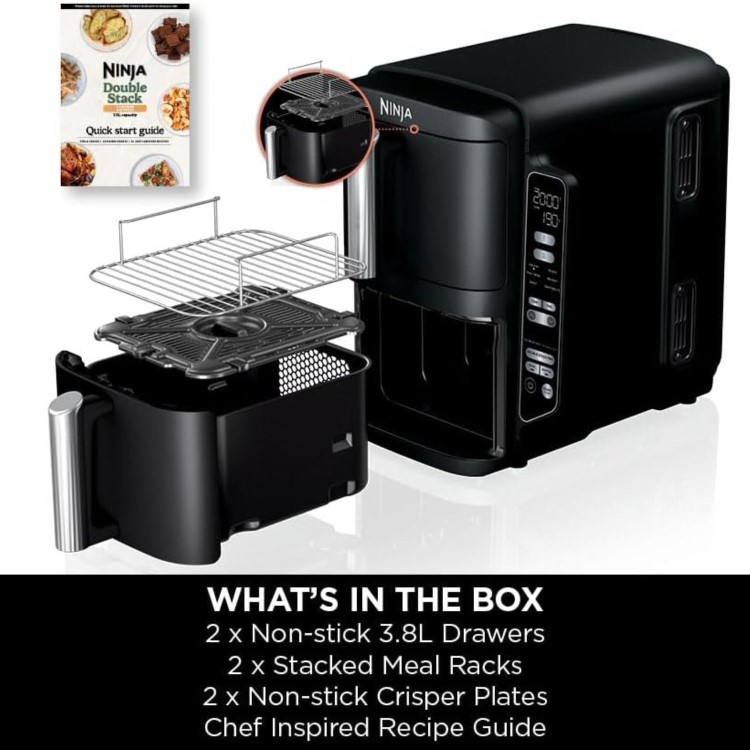 Ninja SL300UK 7.6L Double Drawer Air Fryer  2-Drawer Double Stack  Healthy Crispy Cooking