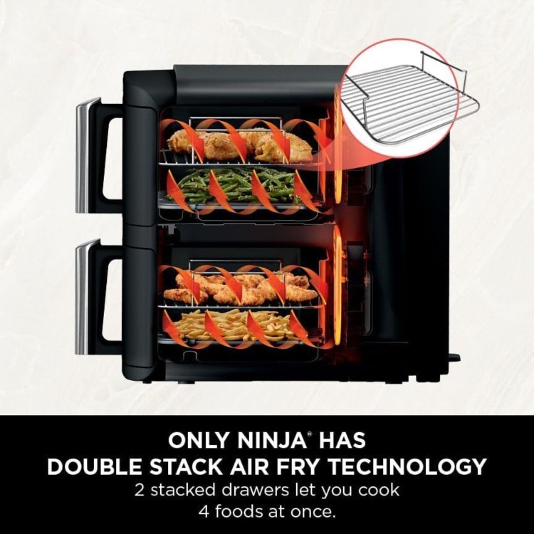 Ninja SL300UK 7.6L Double Drawer Air Fryer  2-Drawer Double Stack  Healthy Crispy Cooking