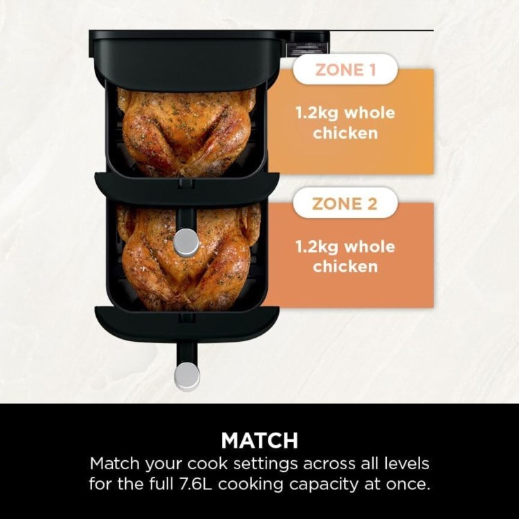 Ninja SL300UK 7.6L Double Drawer Air Fryer  2-Drawer Double Stack  Healthy Crispy Cooking