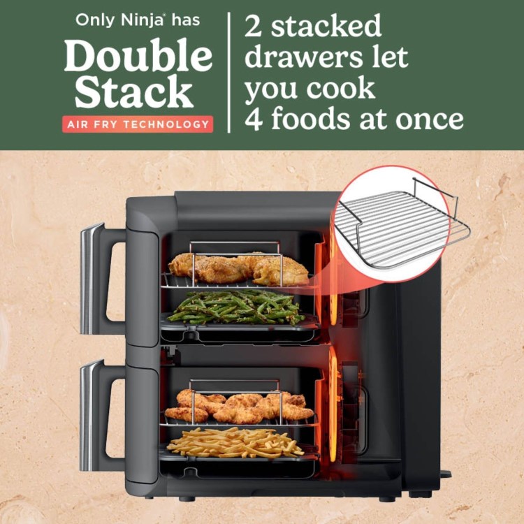 Ninja SL400UK Double Stack XL 9.5L 6-in-1 Dual Air Fryer  Twin Baskets  Healthy Crispy Cooking  Grey