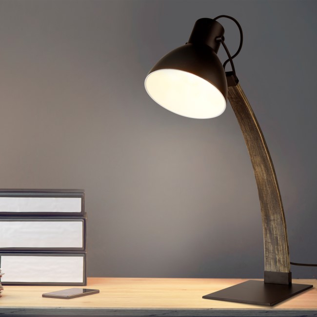 Rustic Desk Lamp in Matte Black & Wood by Searchlight