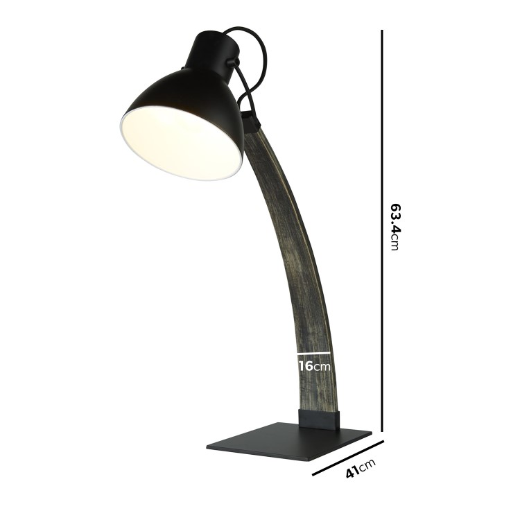 Rustic Desk Lamp in Matte Black & Wood by Searchlight
