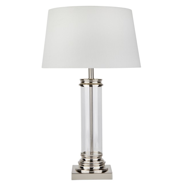 Silver Table Lamp with Glass Base & Cream Shade - Pedestal