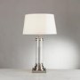 Silver Table Lamp with Glass Base & Cream Shade - Pedestal