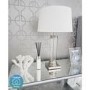 Silver Table Lamp with Glass Base & Cream Shade - Pedestal