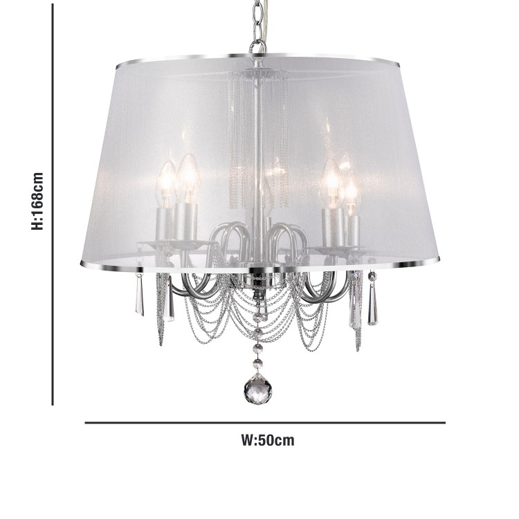 5 Candle Light Chandelier with Shade & Crystal Chains - Searchlight