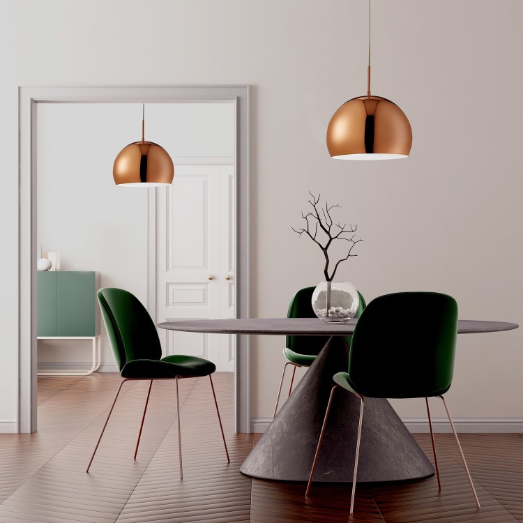 Copper Pendant Light with Round Shade - Industrial 