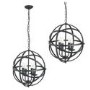 GRADE A1 - Orbit Matt Black Round Cage Frame Ceiling Pendant Light with 4 Candle Lights