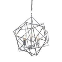 GRADE A1 - Cube Geometric Chrome Ceiling Chandelier Light with 3 Candle Lights