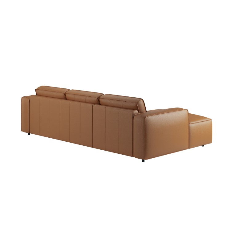 Brown Real Leather Left Hand 4 Seater Chaise Corner Sofa - Samuel