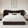Brown Velvet Double Ottoman Bed with Wide Curved Headboard - Samara