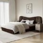 Brown Velvet Double Ottoman Bed with Wide Curved Headboard - Samara