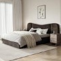 Brown Velvet Double Ottoman Bed with Wide Curved Headboard - Samara