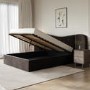 Brown Velvet Double Ottoman Bed with Wide Curved Headboard - Samara