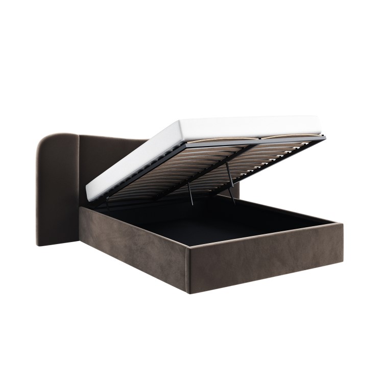Brown Velvet Double Ottoman Bed with Wide Curved Headboard - Samara