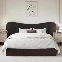 Velvet King Size Ottoman Bed with Wide Curved Headboard in Chocolate Brown - Samara Velvet King Size Ottoman Bed with Wide Curved Headboard in Chocolate Brown - Samara