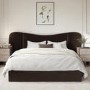 Brown Velvet King Size Ottoman Bed with Wide Curved Headboard - Samara