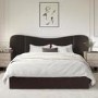 Velvet King Size Ottoman Bed with Wide Curved Headboard in Chocolate Brown - Samara