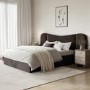 Brown Velvet King Size Ottoman Bed with Wide Curved Headboard - Samara