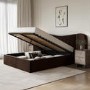 Brown Velvet King Size Ottoman Bed with Wide Curved Headboard - Samara