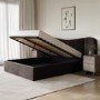 Brown Velvet King Size Ottoman Bed with Wide Curved Headboard - Samara
