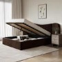 Velvet King Size Ottoman Bed with Wide Curved Headboard in Chocolate Brown - Samara