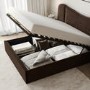 Brown Velvet King Size Ottoman Bed with Wide Curved Headboard - Samara