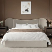 Beige Velvet King Size Ottoman Bed with Curved Wide Headboard - Samara Beige Velvet King Size Ottoman Bed with Curved Wide Headboard - Samara