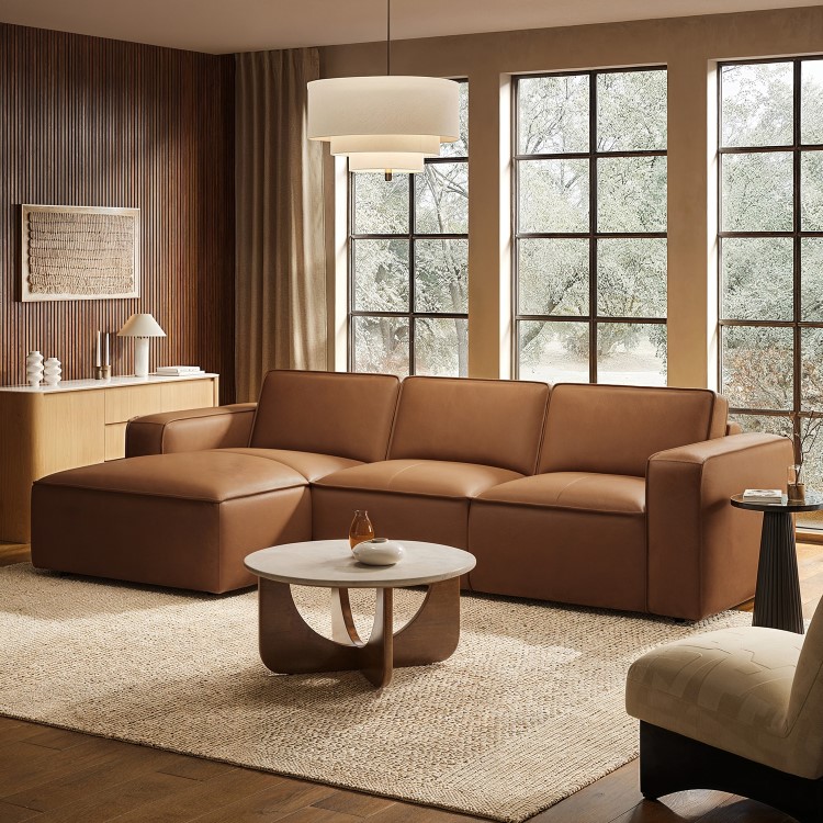 Brown Real Leather Left Hand 4 Seater Chaise Corner Sofa - Samuel