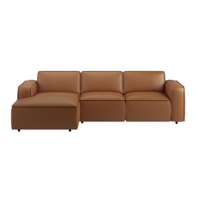 Brown Real Leather Left Hand 4 Seater Chaise Corner Sofa - Samuel
