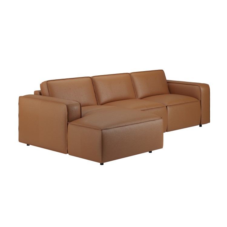 Brown Real Leather Left Hand 4 Seater Chaise Corner Sofa - Samuel