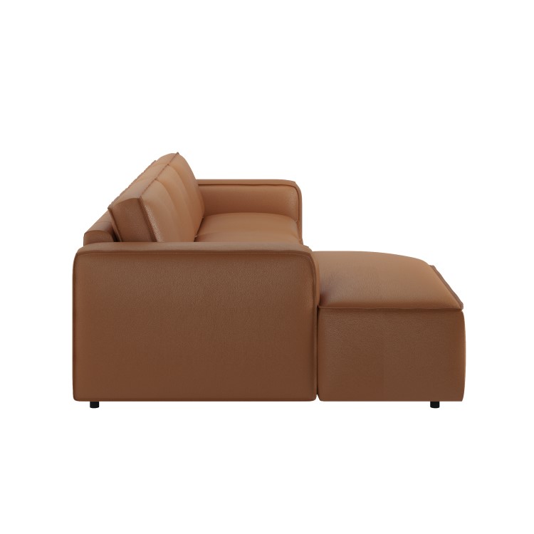 Brown Real Leather Left Hand 4 Seater Chaise Corner Sofa - Samuel